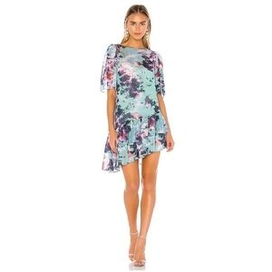 NWT LOVERS + FRIENDS Cala Asymmetric Floral Mini Dress Blue XXS (Oversized)